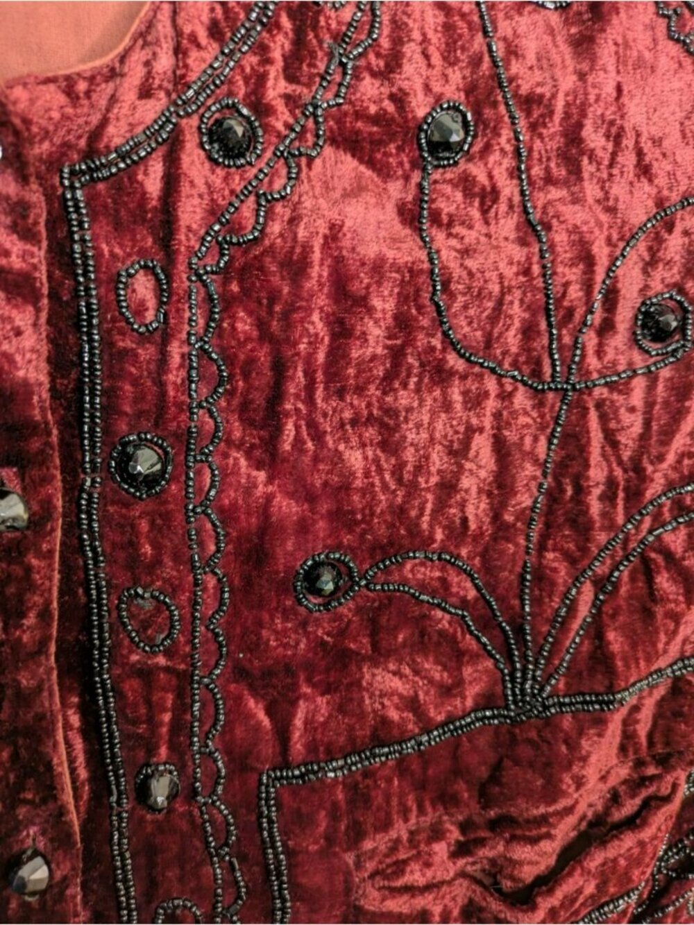 Vtg Creazioni Effeci Velvet Beaded Vest Size Medium Burgundy Whimsigoth Boho - Picture 5 of 6